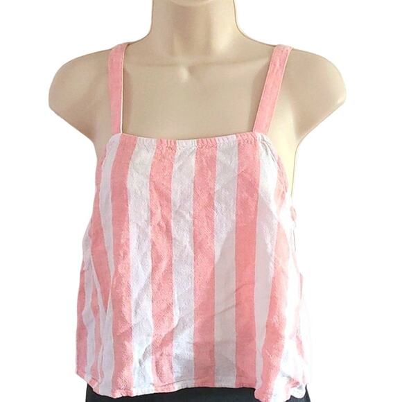 NWOT Abound Women’s Pink & White Striped Linen Blend Crop Cami Top Size XS - Picture 2 of 5